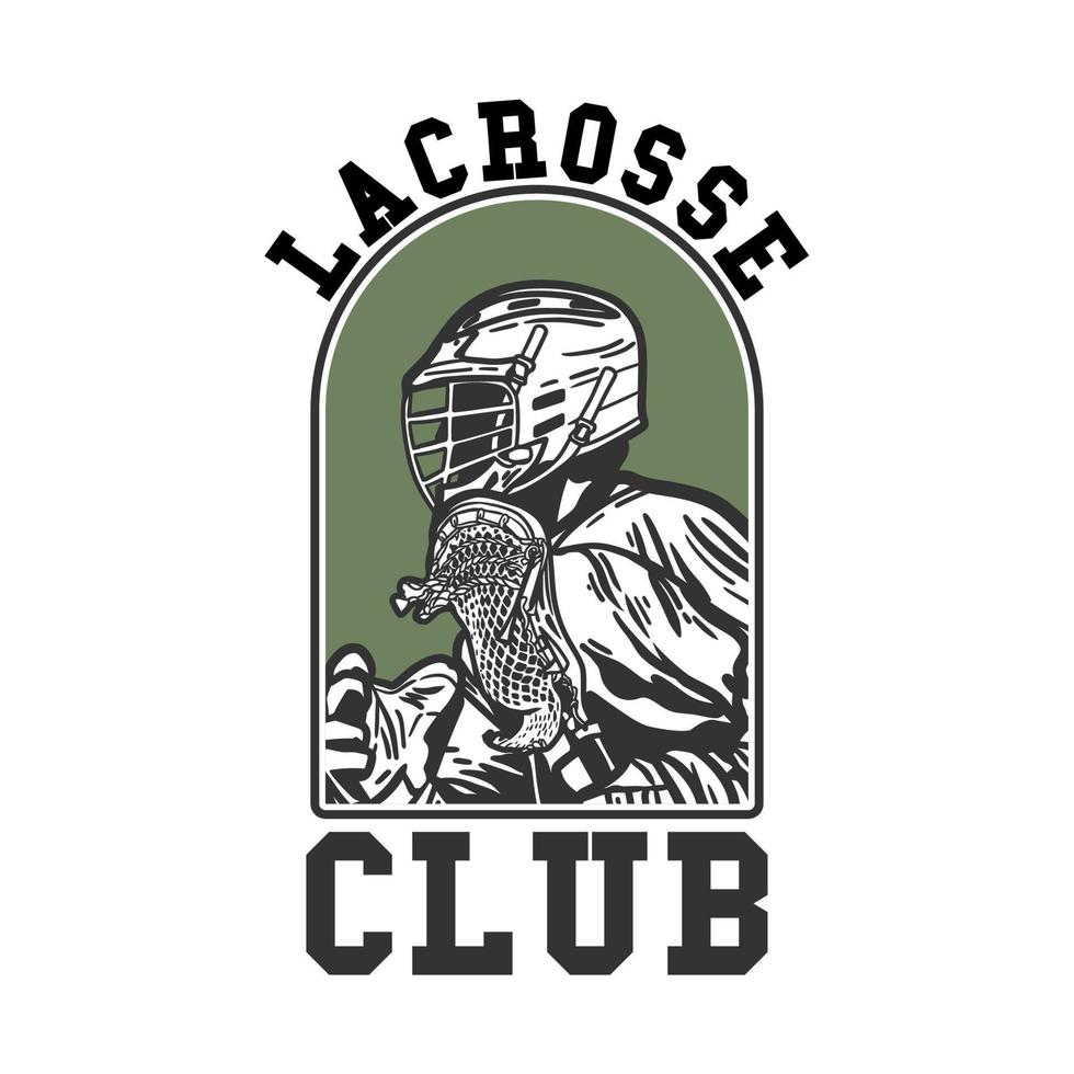 logo design club di lacrosse con uomo che tiene il bastone da lacrosse mentre gioca a lacrosse vettore