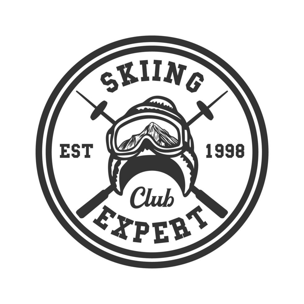 logo design ski club expert est 1998 illustrazione vintage vettore