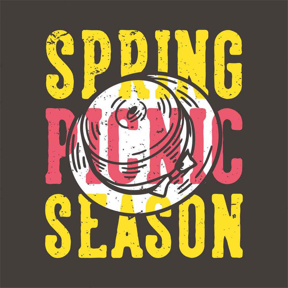 t-shirt design slogan tipografia primavera picnic stagione con cappello primaverile illustrazione vintage vettore