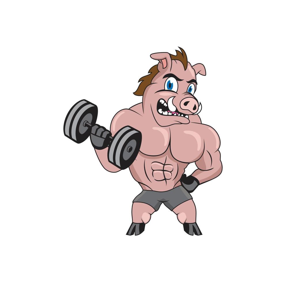 illustrazione di progettazione del personaggio dei cartoni animati del culturista di forma fisica del maiale vettore
