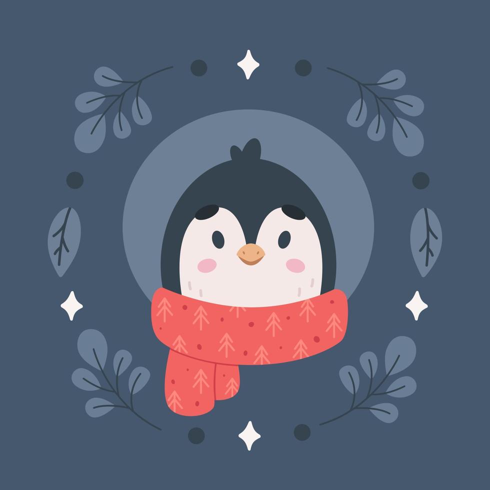 simpatico personaggio pinguino con sciarpa. animali di natale, periodo invernale vettore