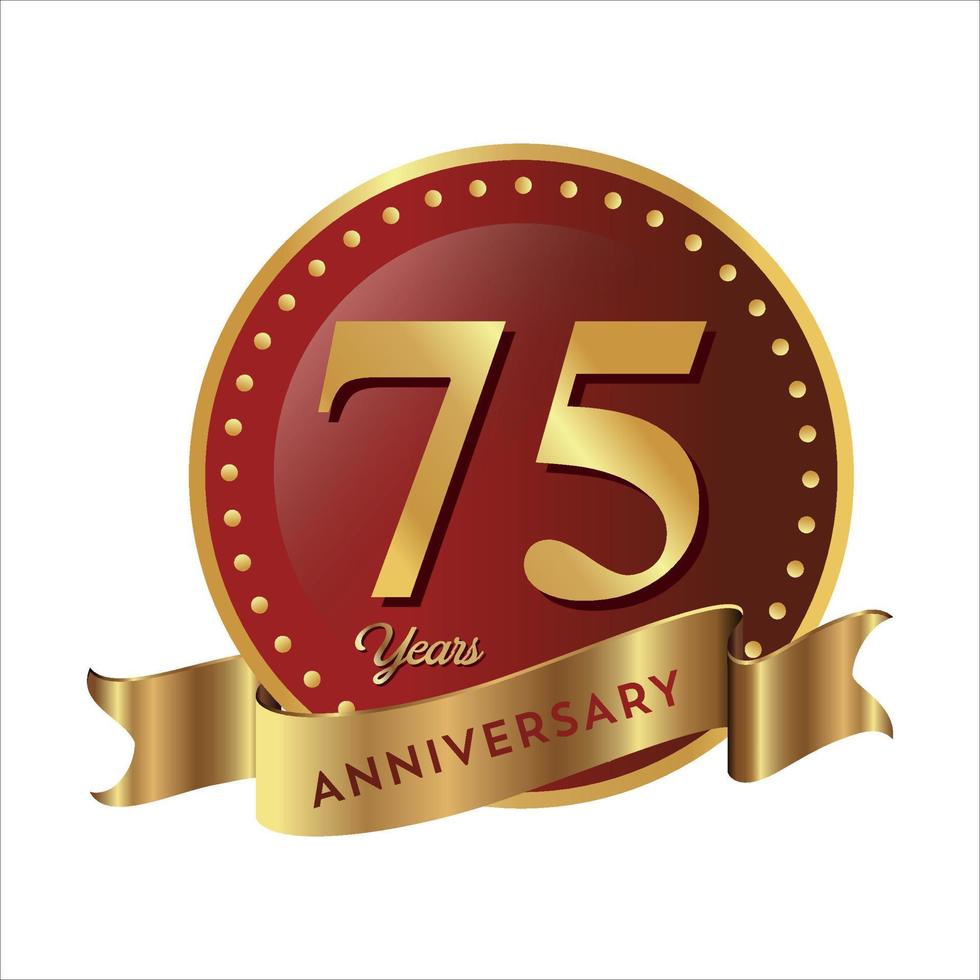 75° anniversario che celebra il fondo di affari dell'azienda del testo con i numeri. vettore celebrazione anniversario modello di evento scudo di colore rosso oro scuro