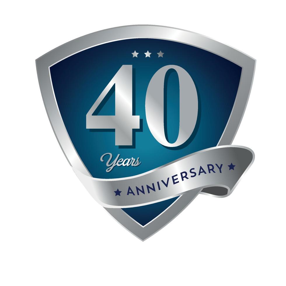 40 ° anniversario che celebra lo sfondo aziendale dell'azienda di testo con i numeri. vettore celebrazione anniversario modello di evento scudo di colore rosso oro scuro