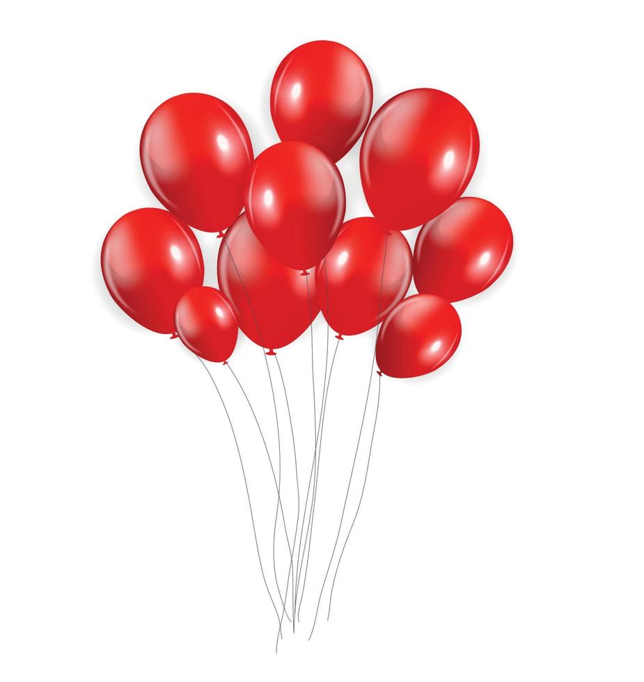 set di palloncini rossi, illustrazione vettoriale. vettore