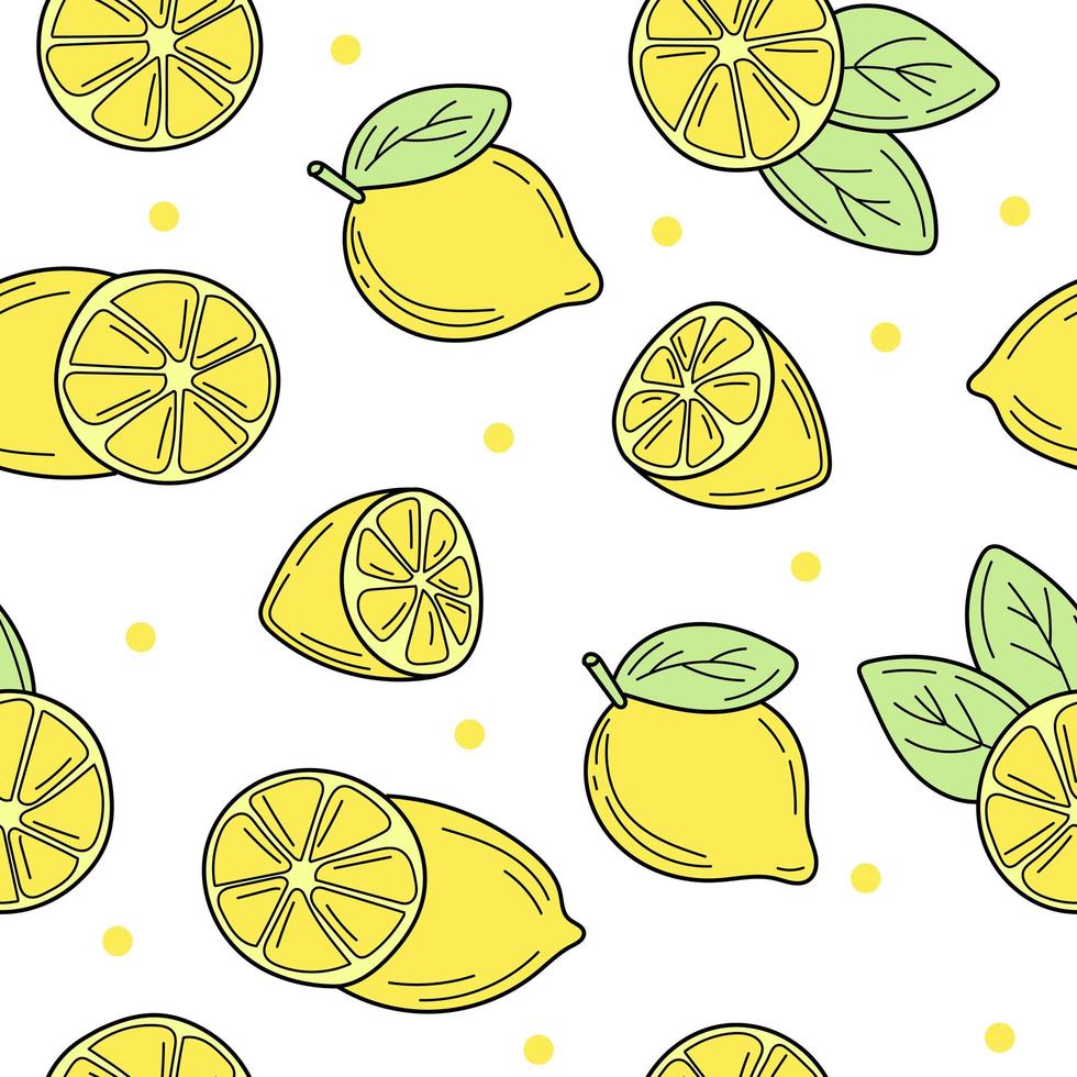 sfondo di limoni freschi, icone disegnate a mano. scarabocchiare modello senza soluzione di continuità vettore