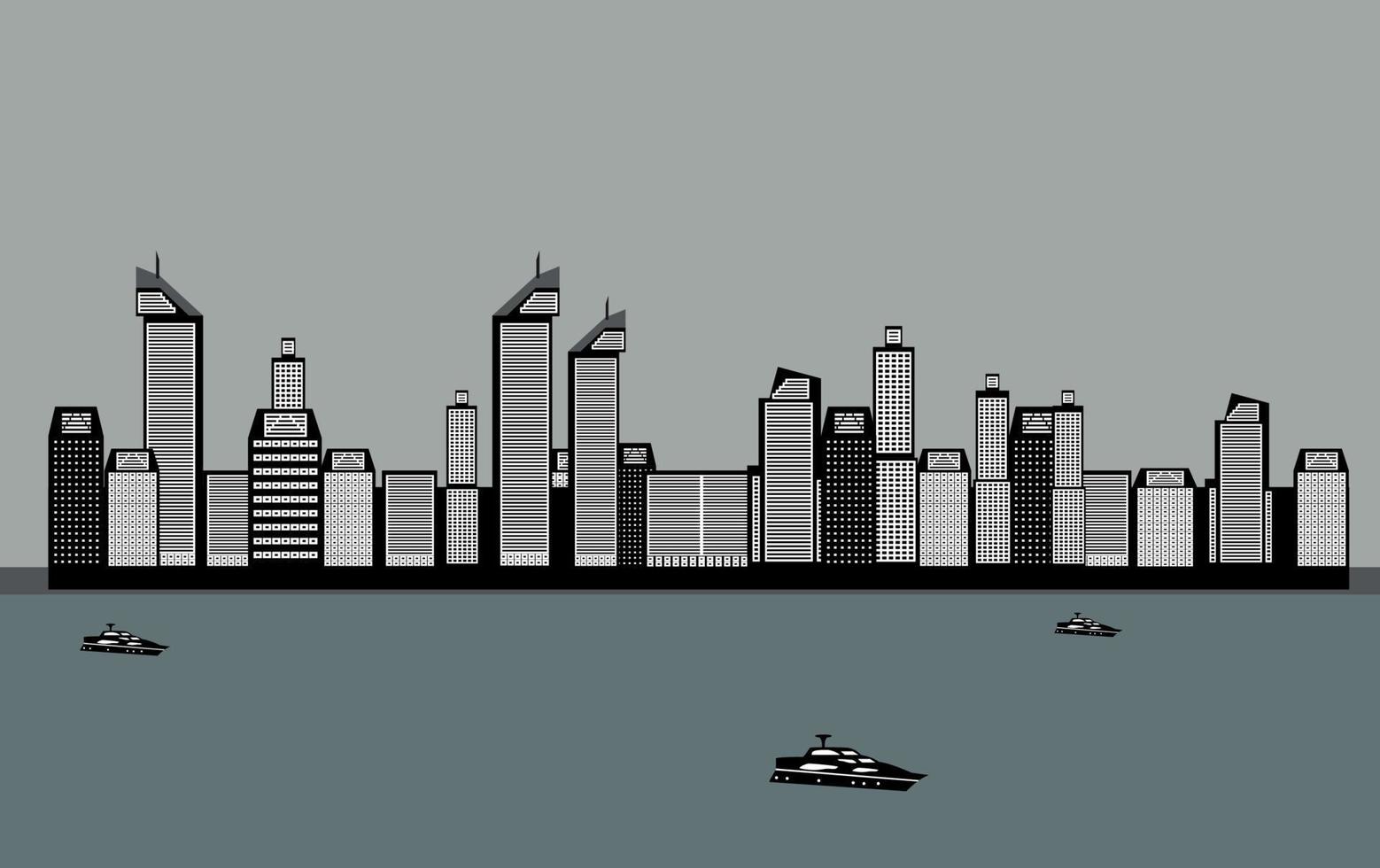 edifici isolati della città, mare, barca. illustrazione vettoriale