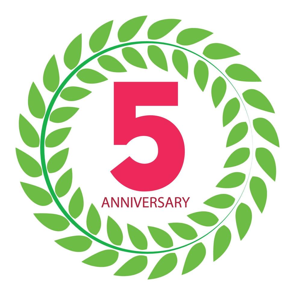modello logo 5 anniversario in illustrazione vettoriale corona di alloro