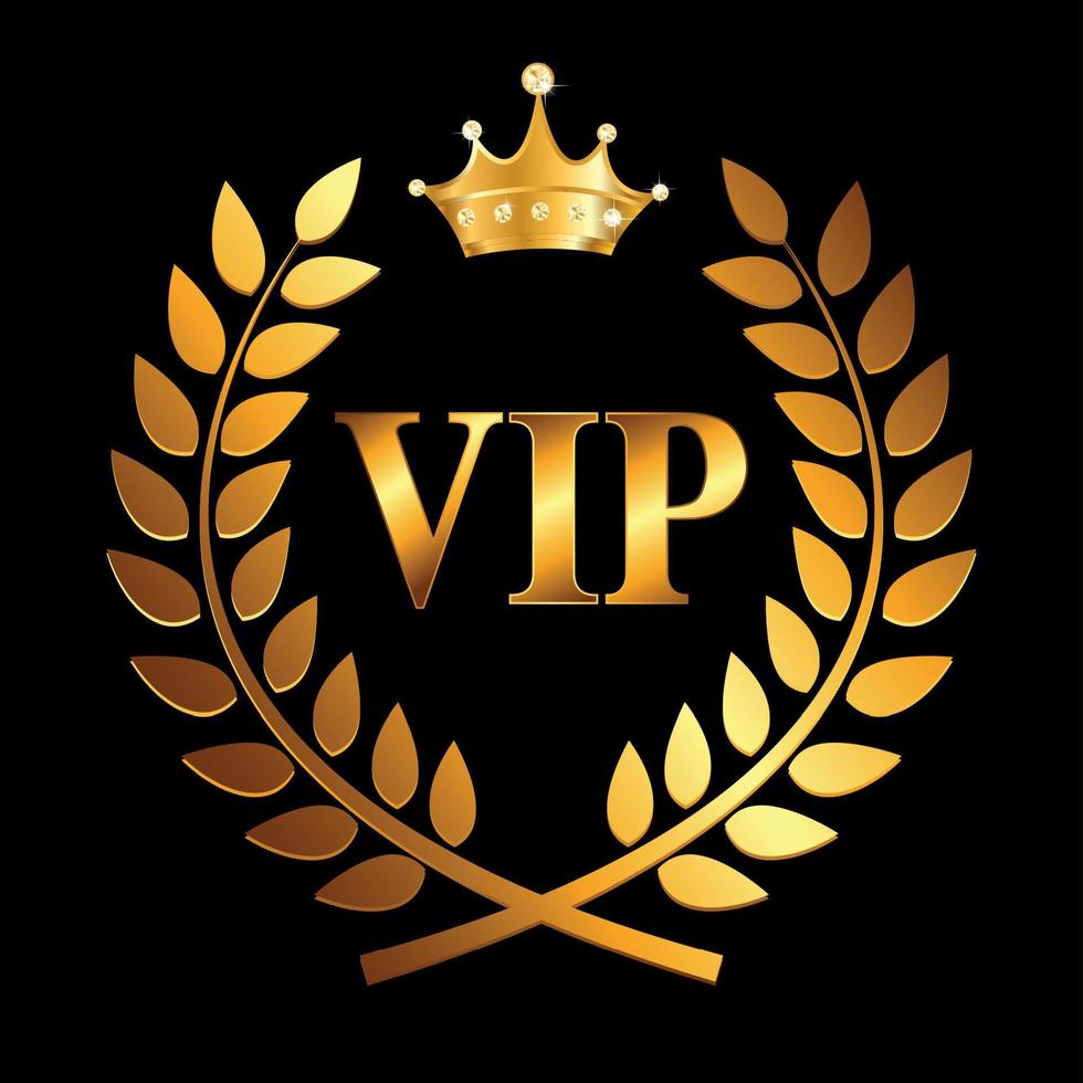 corona d'alloro premio oro con corona ed etichetta vip. vincitore foglia simbolo della vittoria. illustrazione vettoriale