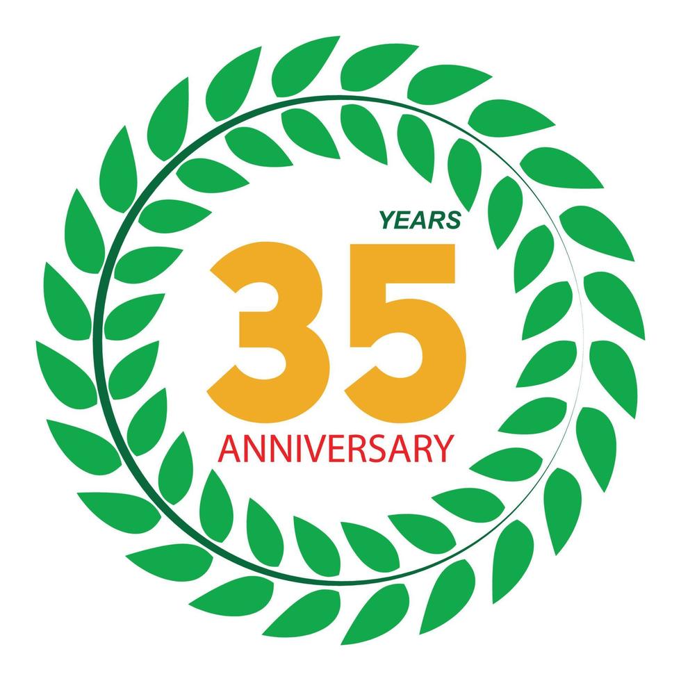 modello logo 35 anniversario in illustrazione vettoriale corona di alloro