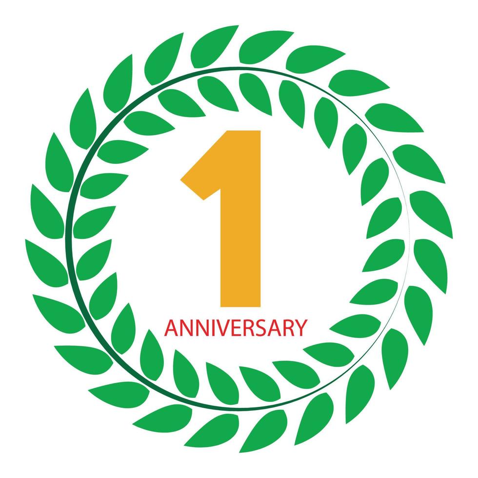 modello logo 1 anniversario in illustrazione vettoriale corona di alloro