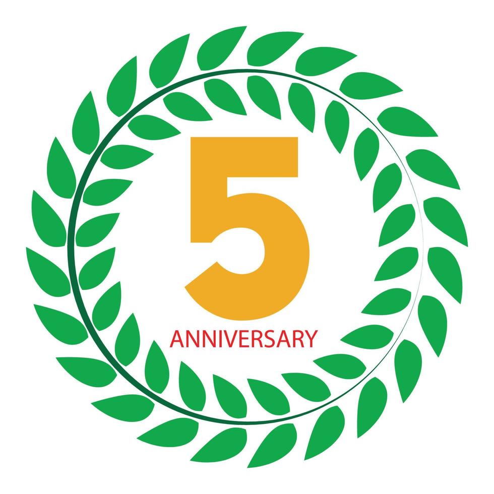 modello logo 5 anniversario in illustrazione vettoriale corona di alloro
