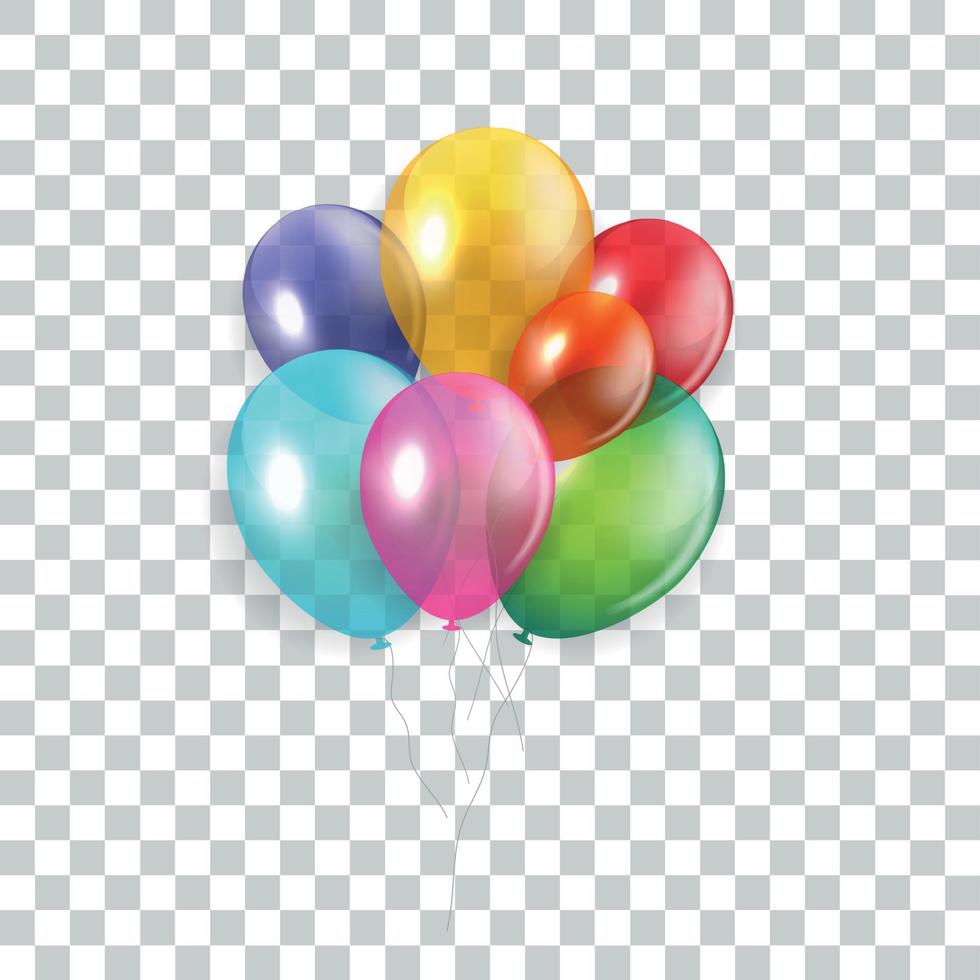 concetto di buon compleanno lucido con palloncini isolati su sfondo trasparente. illustrazione vettoriale