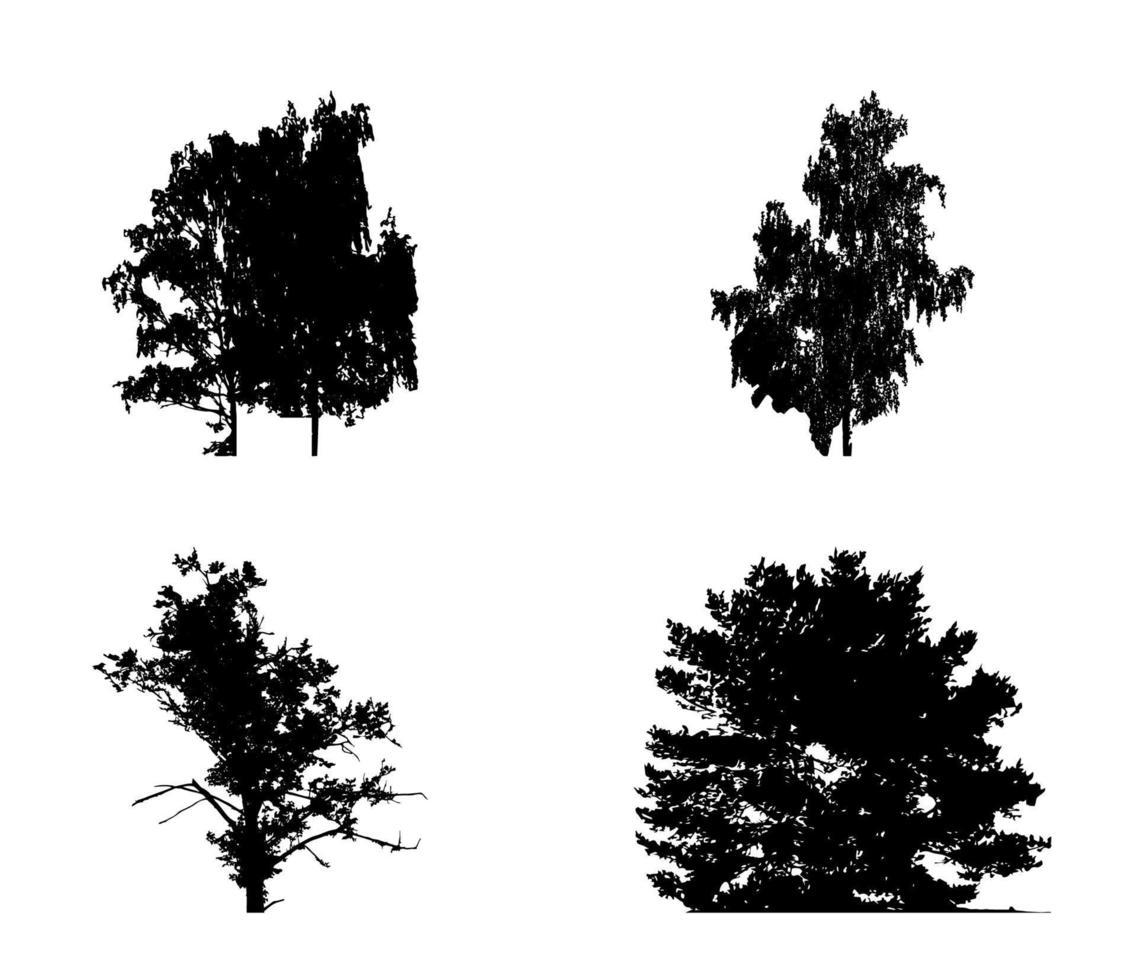 set di silhouette albero isolato su sfondo bianco. illustrazione vettoriale