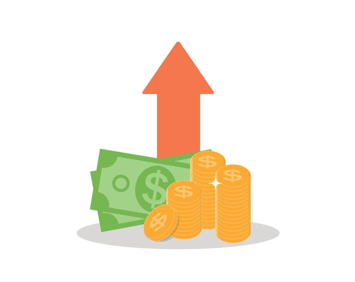 aumento del reddito, strategia finanziaria, monete d'oro icona segno finanza aziendale denaro concetto illustrazione vettoriale