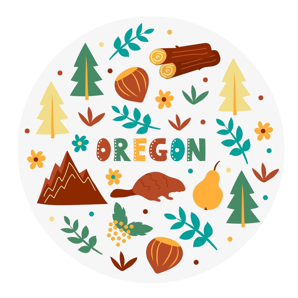 collezione usa. illustrazione vettoriale del tema dell'Oregon. simboli di stato