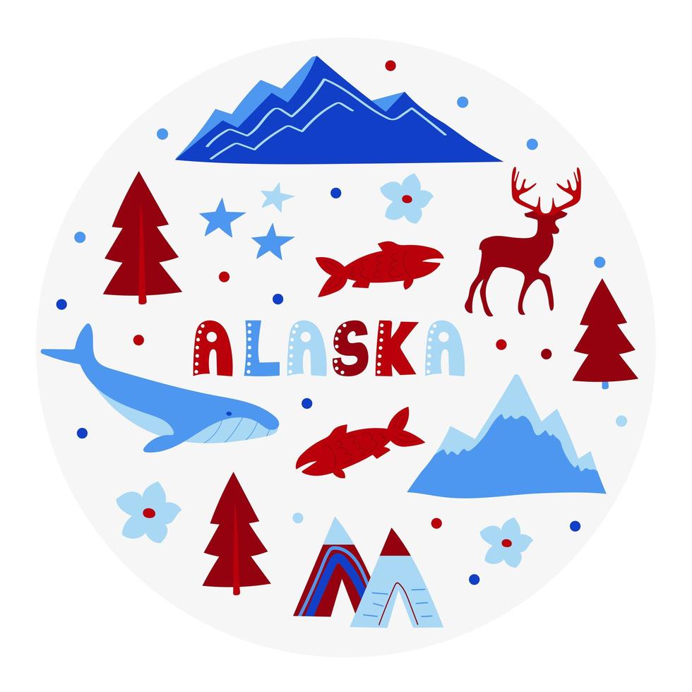 collezione usa. illustrazione vettoriale del tema dell'Alaska. simboli di stato