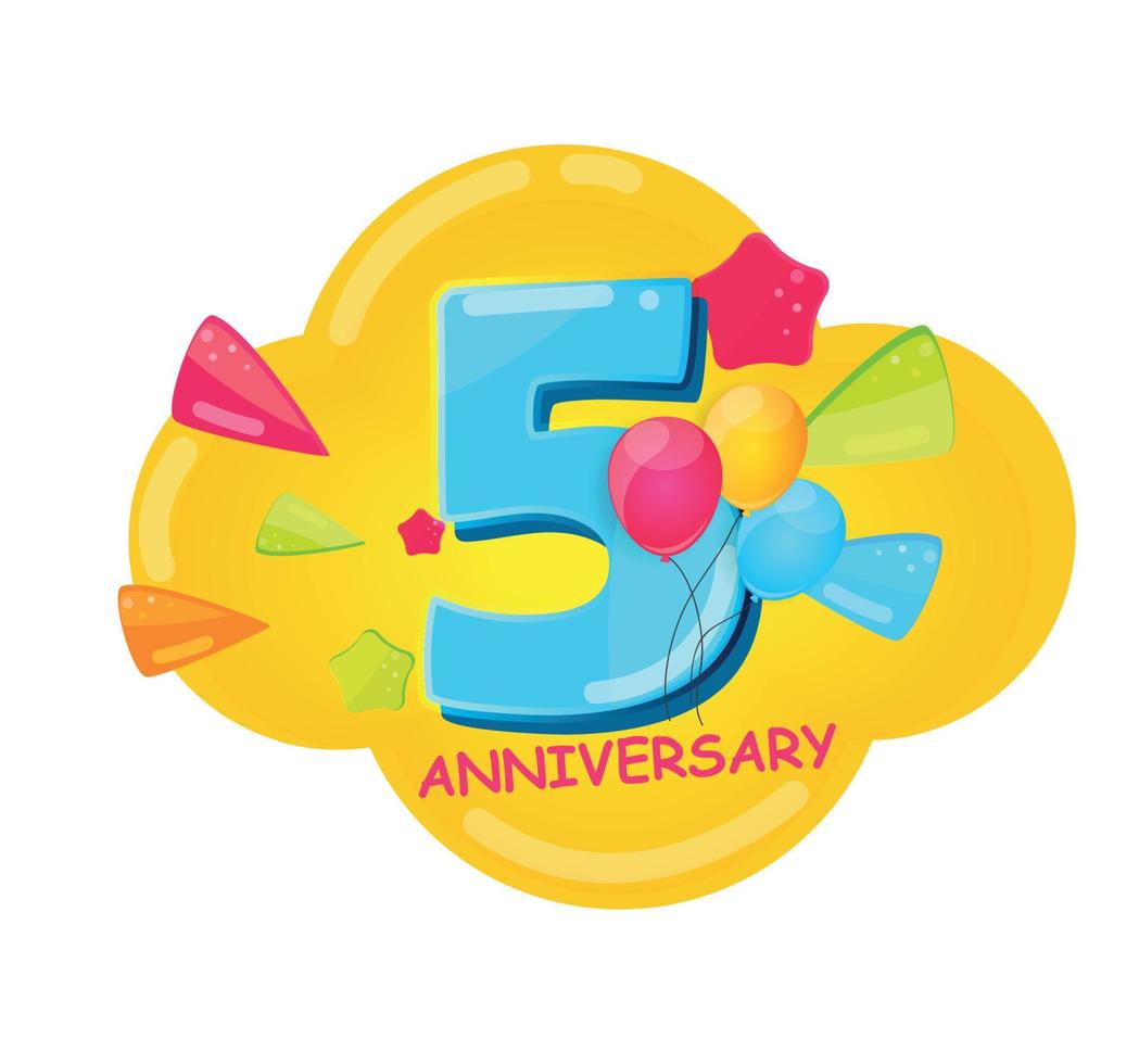 simpatico cartone animato modello logo 5 anni anniversario illustrazione vettoriale