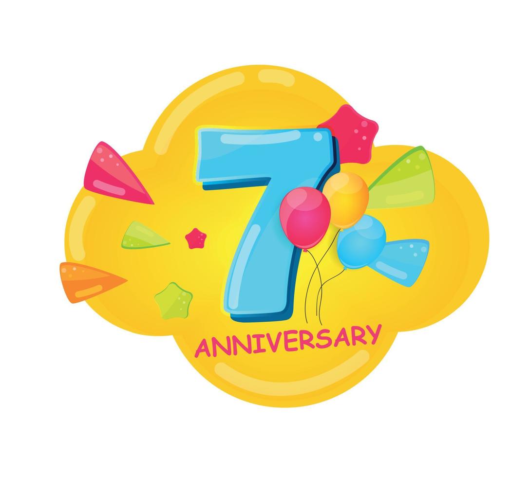 simpatico cartone animato modello logo 7 anni anniversario illustrazione vettoriale