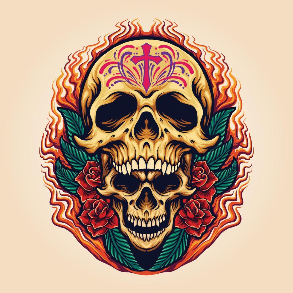 teschio di zucchero dia de los muertos mexicantattoo illustrazioni vettore