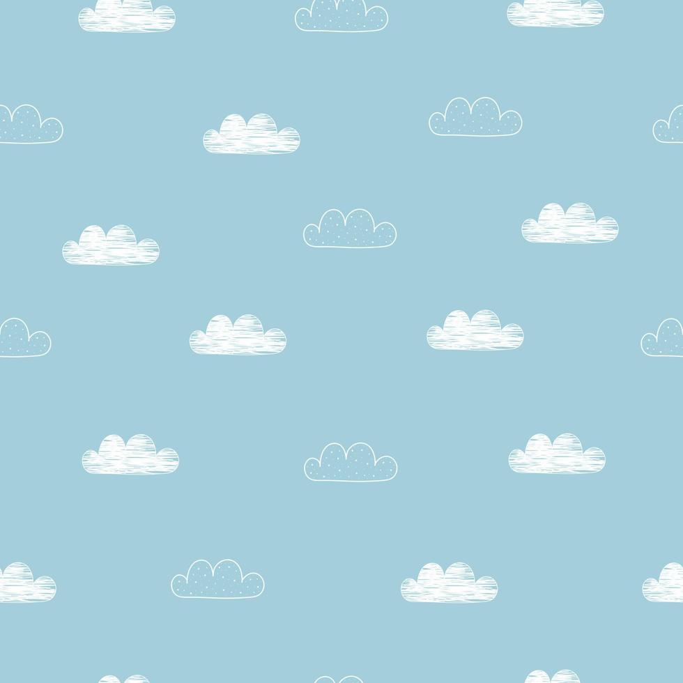 modello senza soluzione di continuità lo sfondo del cielo con nuvola bianca disegno disegnato a mano in stile bambino utilizzato per tessuto, moda, tessile, illustrazione vettoriale