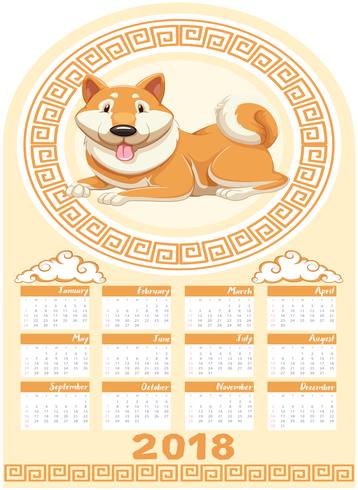 Modello di calendario con cane anno 2018 vettore