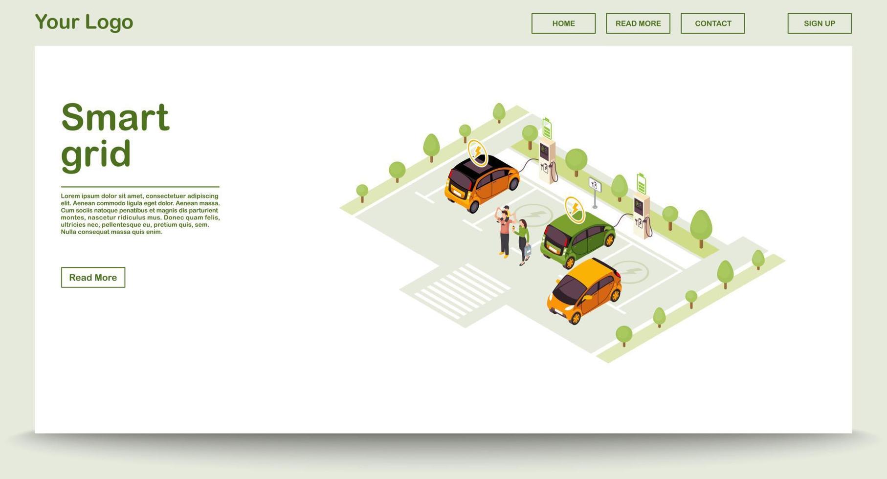 modello di vettore della pagina web della stazione di ricarica per auto elettriche con illustrazione isometrica. rete intelligente. fornitura di energia alternativa. energia rinnovabile. progettazione dell'interfaccia del sito web. pagina web, concetto 3d dell'app mobile