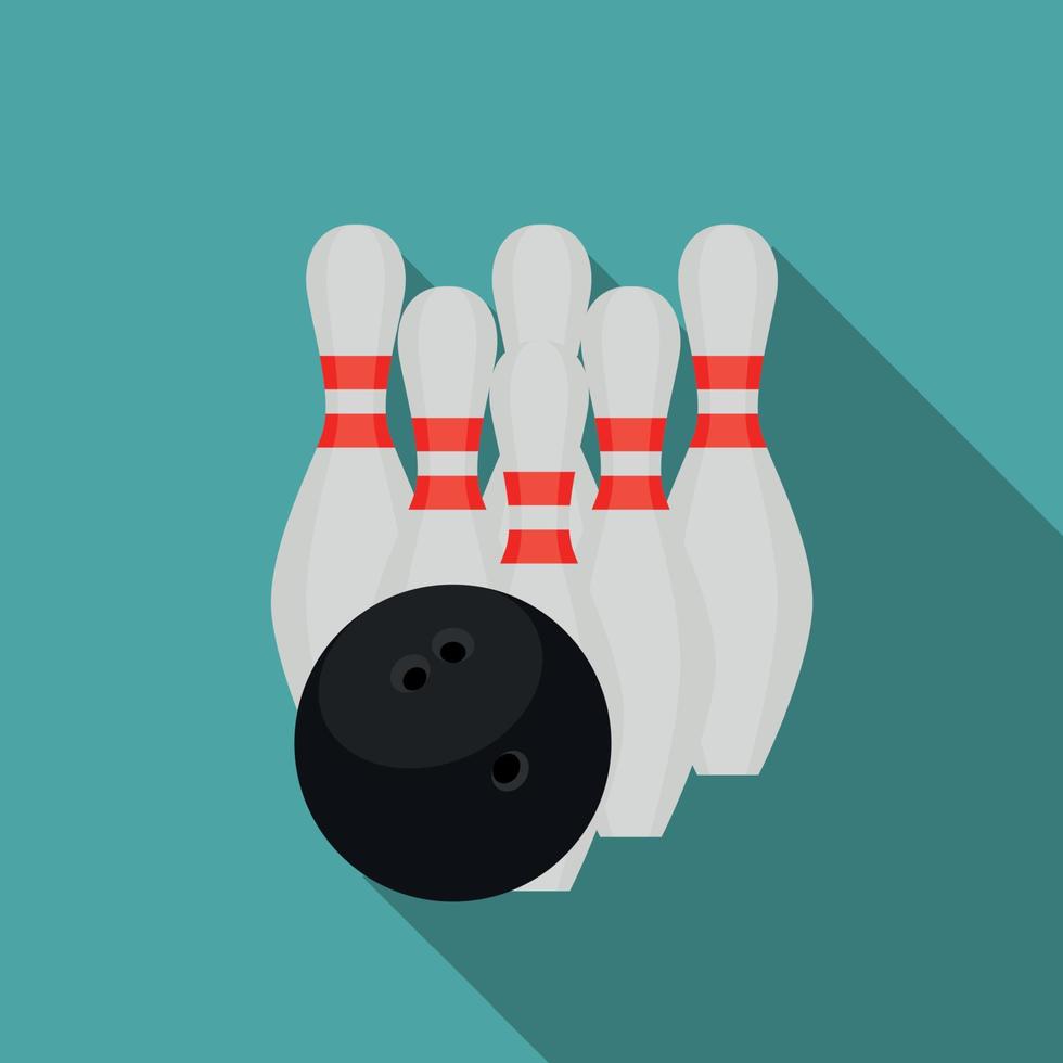 birilli e icona di stile piatto palla da bowling con lunga ombra vettore