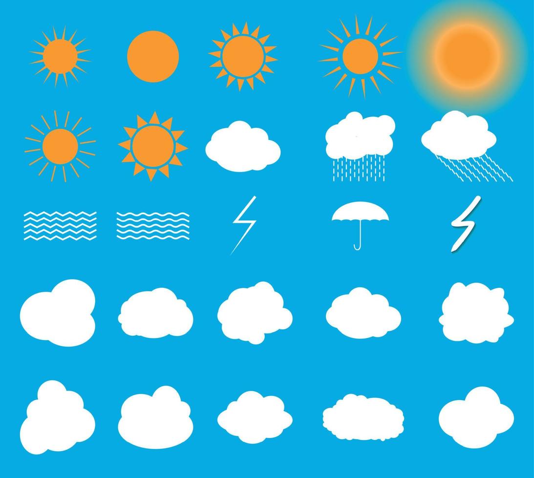 set di simboli sole, nuvole, temporale, ombrello. illustrazione vettoriale. vettore