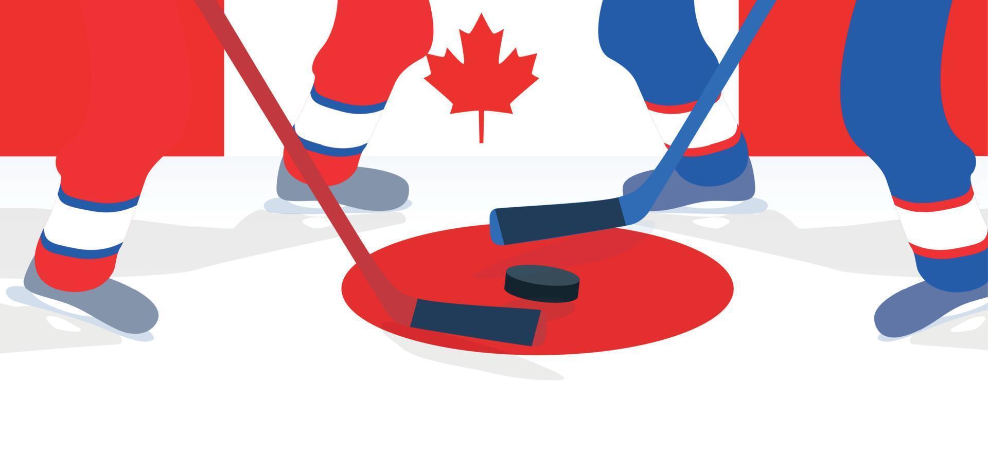 giocatore di hockey su ghiaccio con bastone e disco. illustrazione vettoriale. vettore