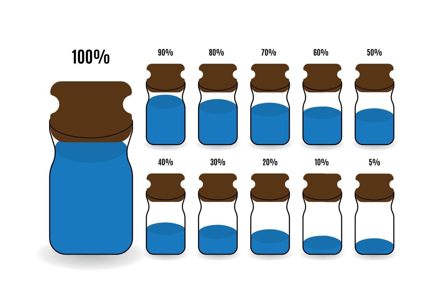 opzioni per il riempimento di lattine diverse quantità di liquido. illustrazione vettoriale. vettore