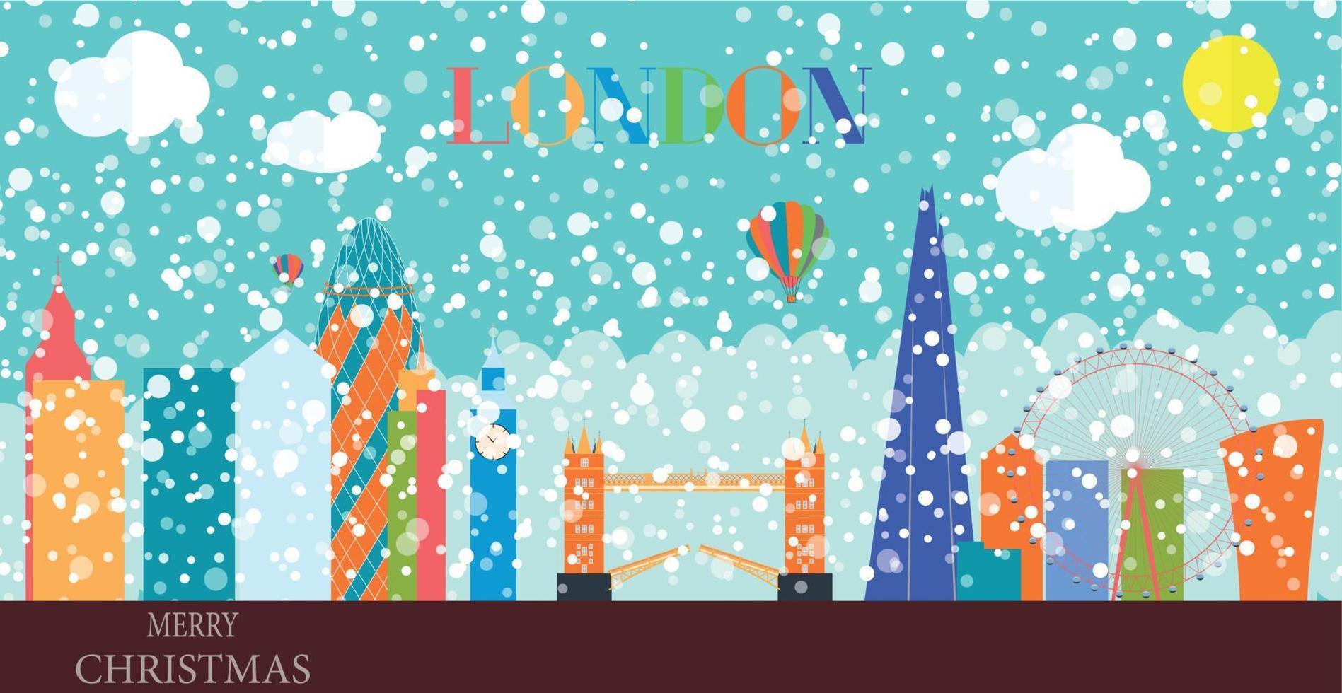 regno unito, silhouette natale e capodanno sfondo della città di londra. illustrazione vettoriale. vettore