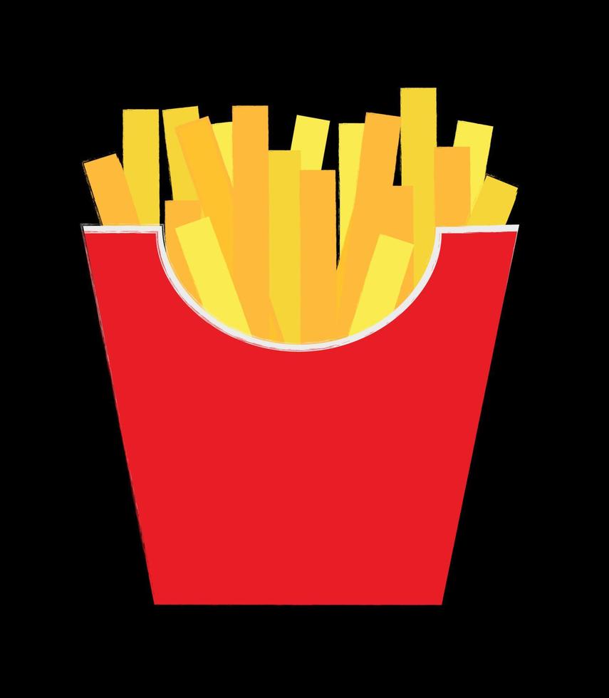Fast food fritto in oro francese patatine fritte in involucro di carta isolato su sfondo nero. illustrazione vettoriale