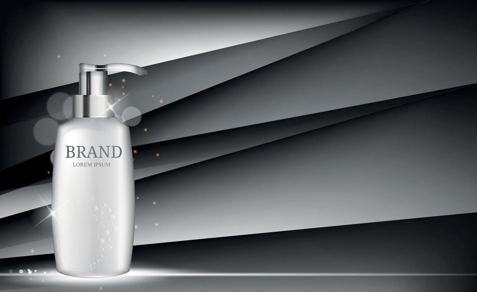 modello di bottiglia di gel doccia per annunci o sfondo di riviste. Illustrazione vettoriale realistica 3D