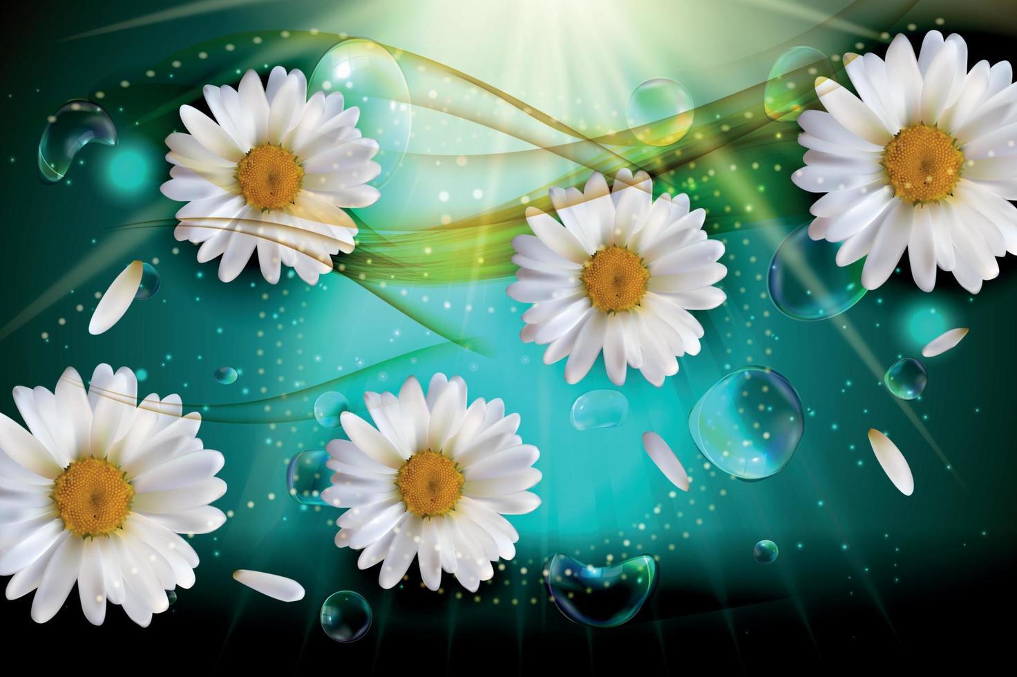 fiori di camomilla astratti primavera naturale ed estate sfondo 3d realistico illustrazione vettoriale