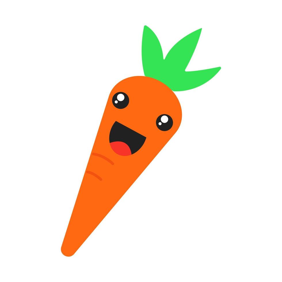 carota simpatico personaggio kawaii design piatto lunga ombra. verdura felice con la faccia sorridente. emoji divertenti, emoticon, sorriso. illustrazione vettoriale isolato silhouette