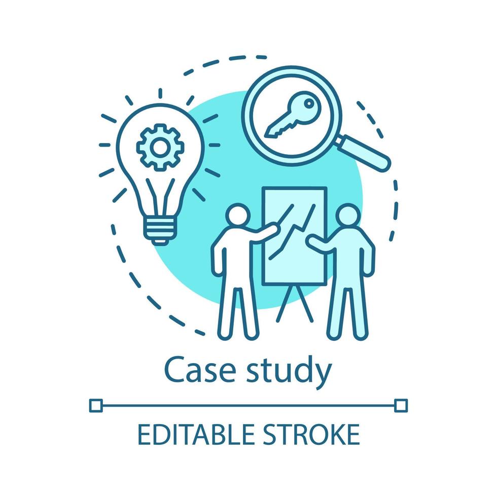 case study icona del concetto turchese. illustrazione al tratto sottile dell'idea di contenuto decisionale. metodo di ricerca. formazione aziendale, presentazione, relazione. disegno vettoriale isolato profilo. tratto modificabile