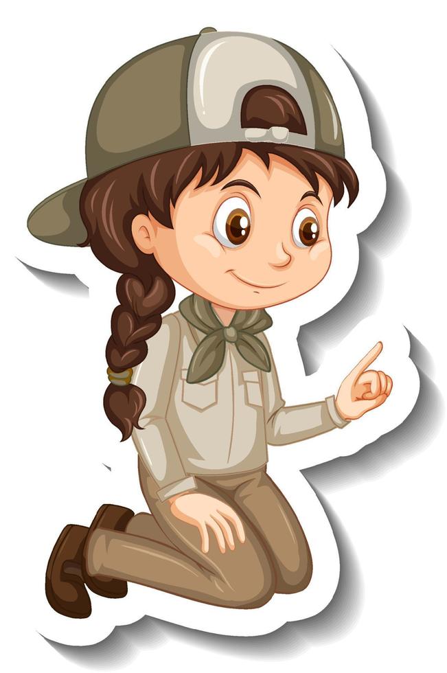 ragazza in costume da safari adesivo personaggio dei cartoni animati vettore