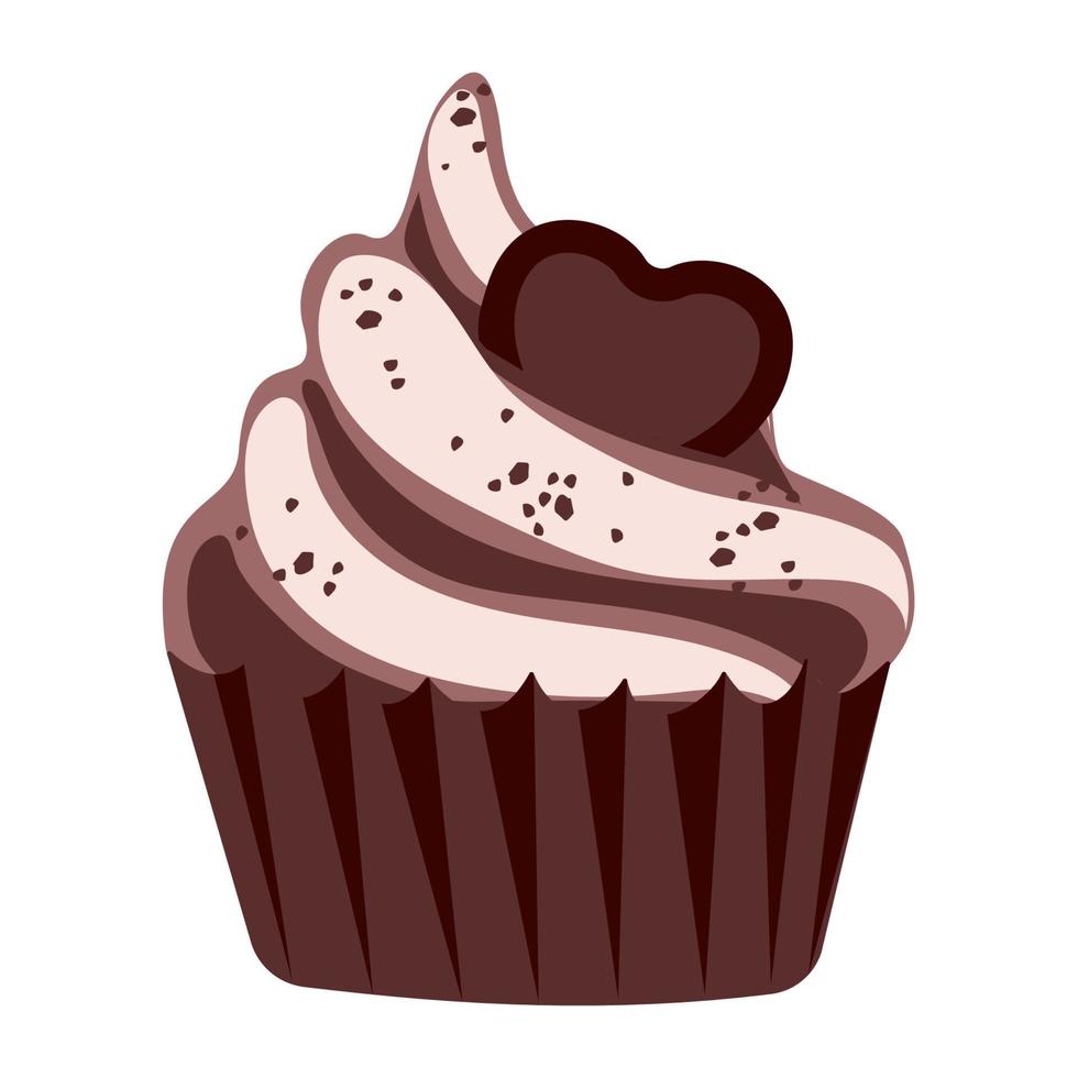 cupcake al cioccolato con biscotto a forma di cuore sopra vettore