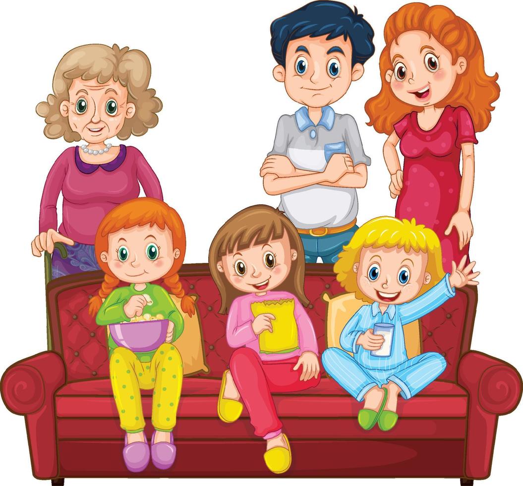 personaggio dei cartoni animati famiglia felice su sfondo bianco vettore