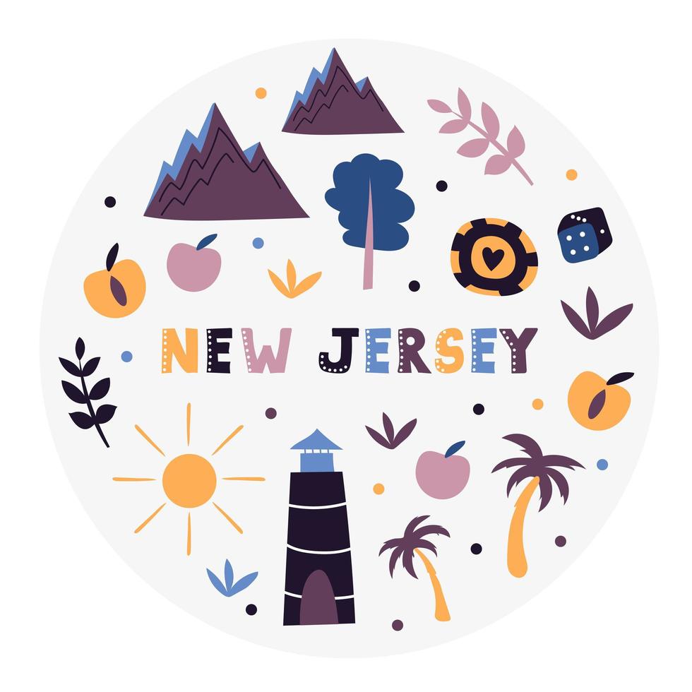 collezione usa. illustrazione vettoriale del tema del New Jersey. simboli di stato