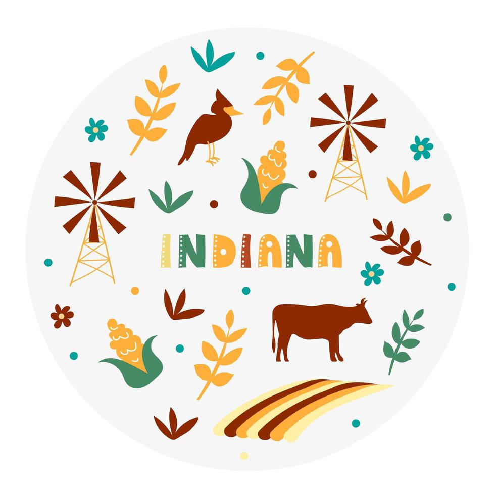 collezione usa. illustrazione vettoriale del tema dell'indiana. simboli di stato