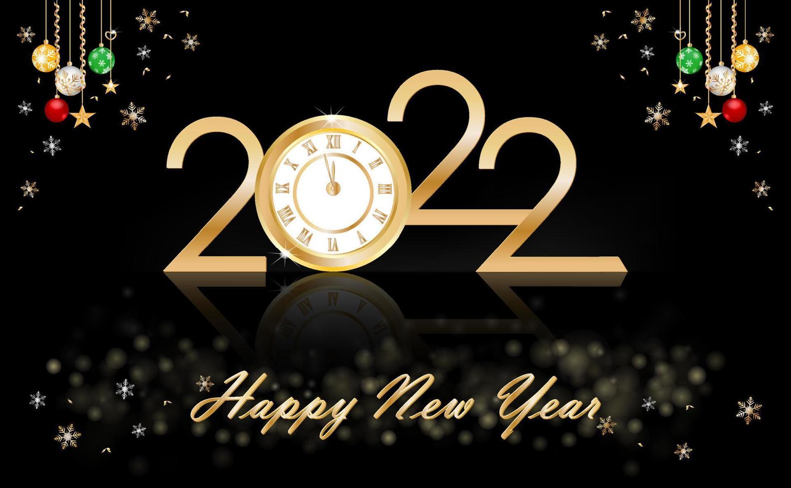 felice anno nuovo 2022 con orologio di lusso nuovo anno sfondo brillante con orologio d'oro. vettore