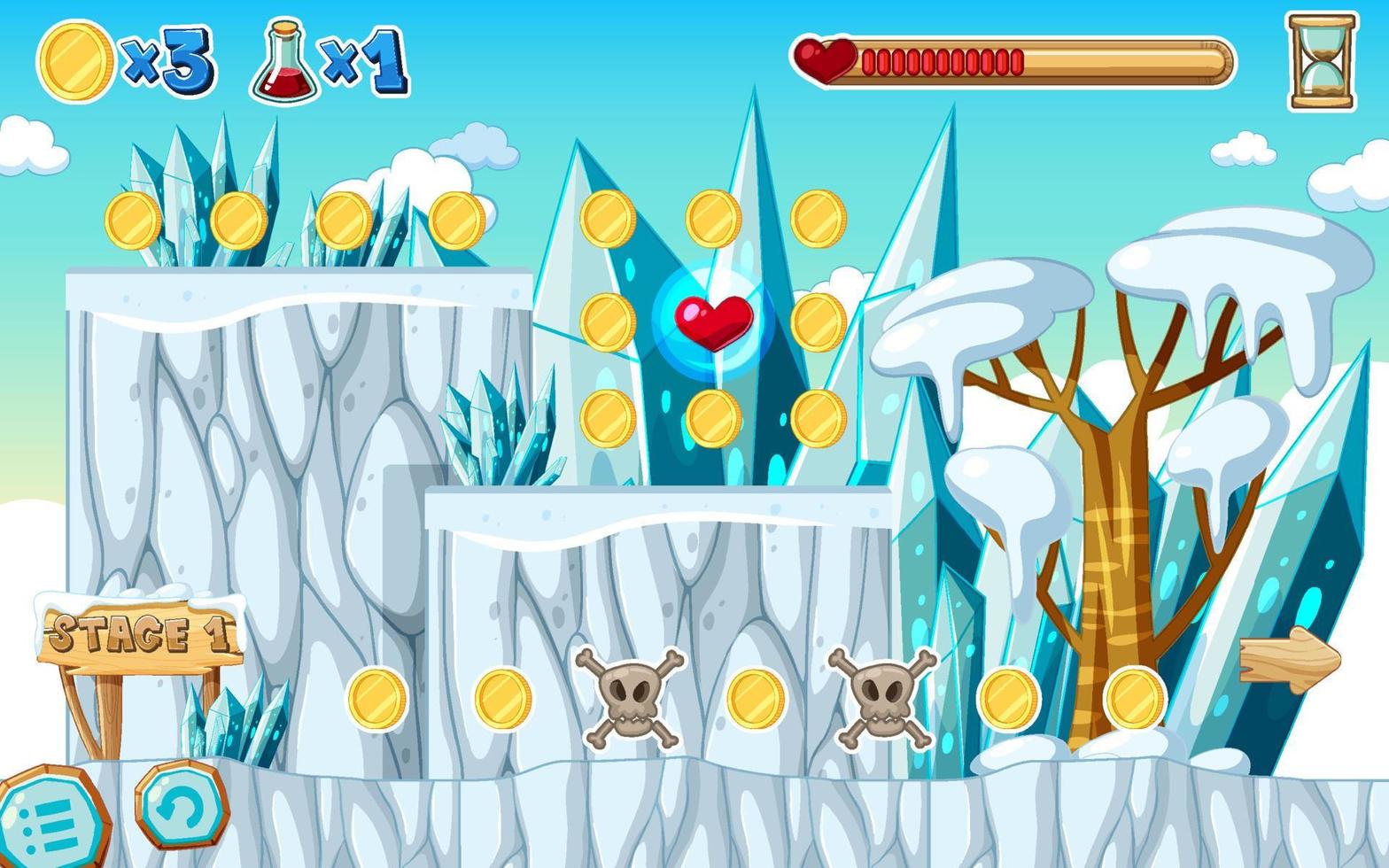 una scena della grotta di ghiaccio del modello di gioco vettore