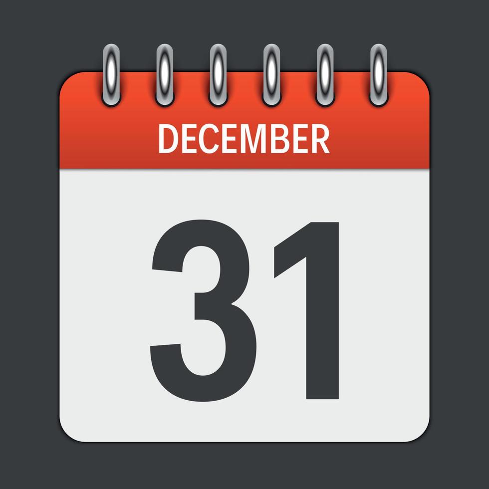 31 dicembre calendario icona quotidiana. emblema di illustrazione vettoriale. elemento di design per la decorazione di documenti e applicazioni per ufficio. logo di giorno, data, mese e festività vettore