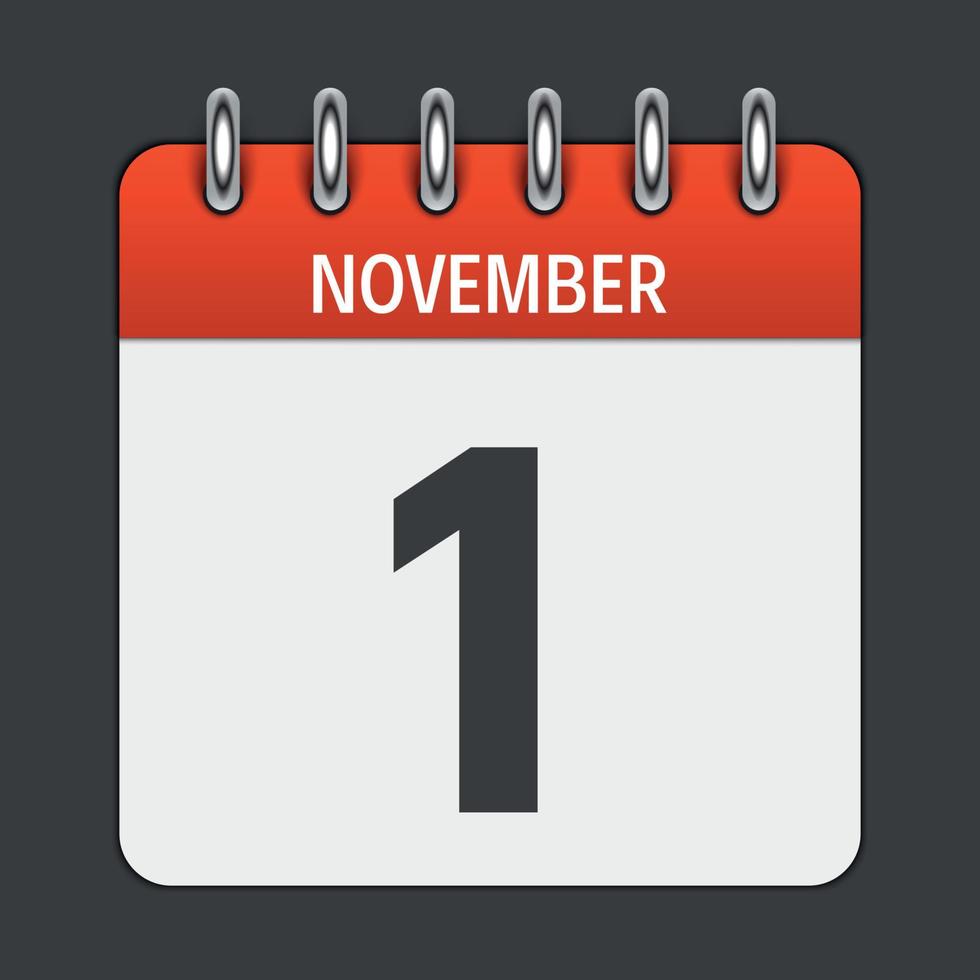 Icona giornaliera del calendario del 1 novembre. emblema di illustrazione vettoriale. elemento di design per la decorazione di documenti e applicazioni per ufficio. logo di giorno, data, mese e festività vettore
