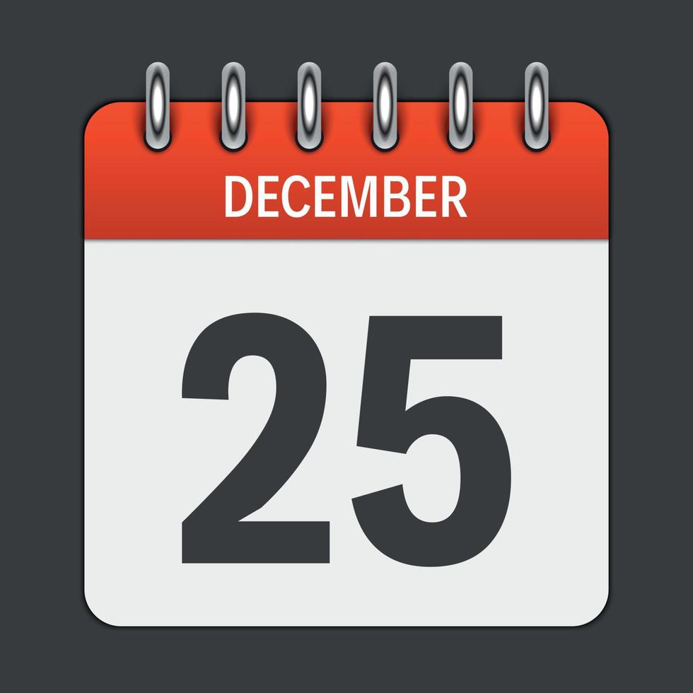 25 dicembre calendario icona quotidiana. emblema di illustrazione vettoriale. elemento di design per la decorazione di documenti e applicazioni per ufficio. logo di giorno, data, mese e festività. periodo natalizio vettore