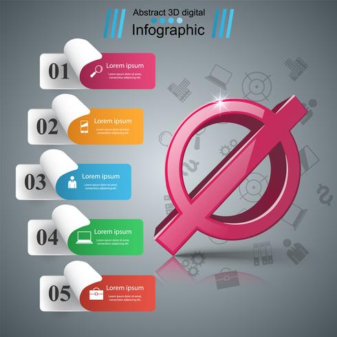 Stop, nessuna icona realistica 3d. Infografica di affari vettore