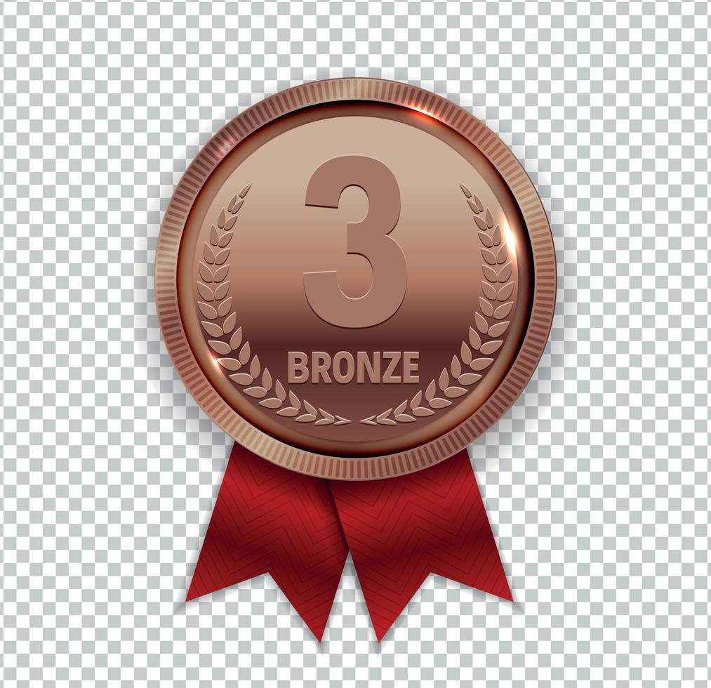medaglia di bronzo del campione d'arte con l'icona del nastro rosso segno primo posto isolato su sfondo trasparente. illustrazione vettoriale