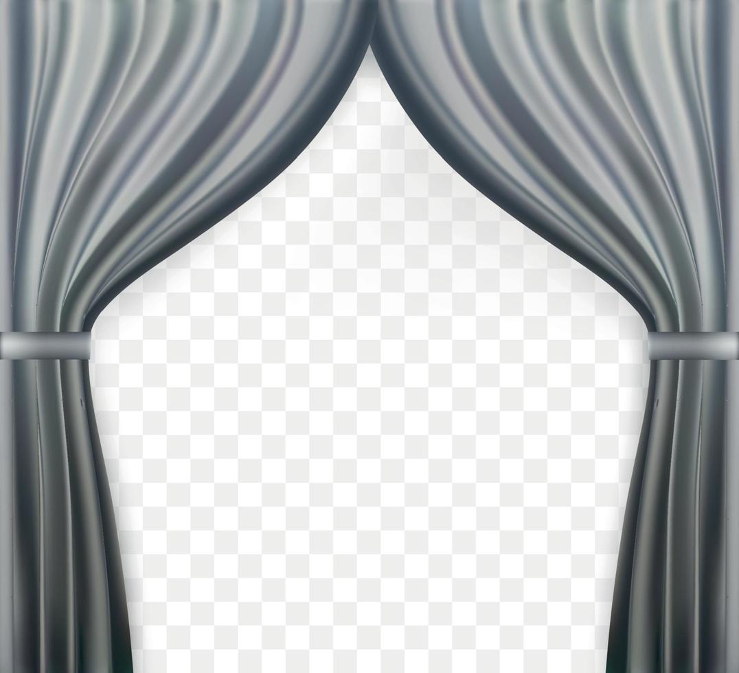 immagine naturalistica di tenda, tende aperte colore grigio su sfondo trasparente. illustrazione vettoriale. vettore