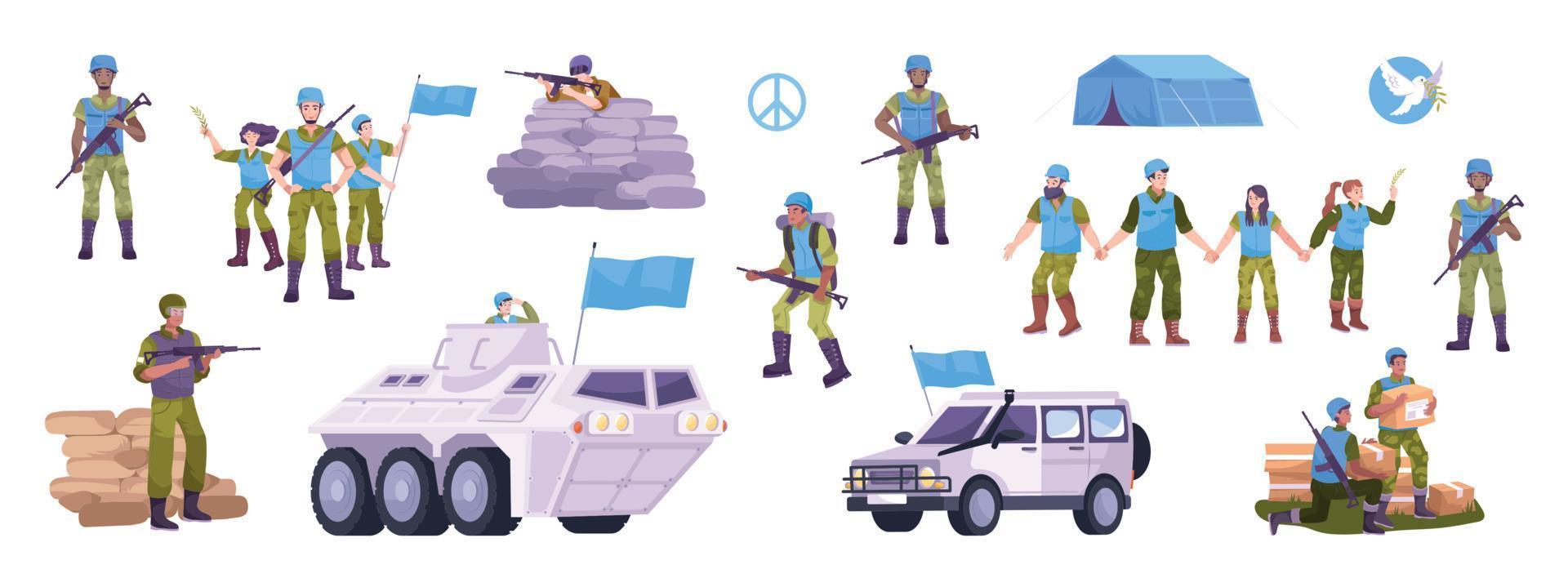 set di icone piatte di peacekeeper vettore